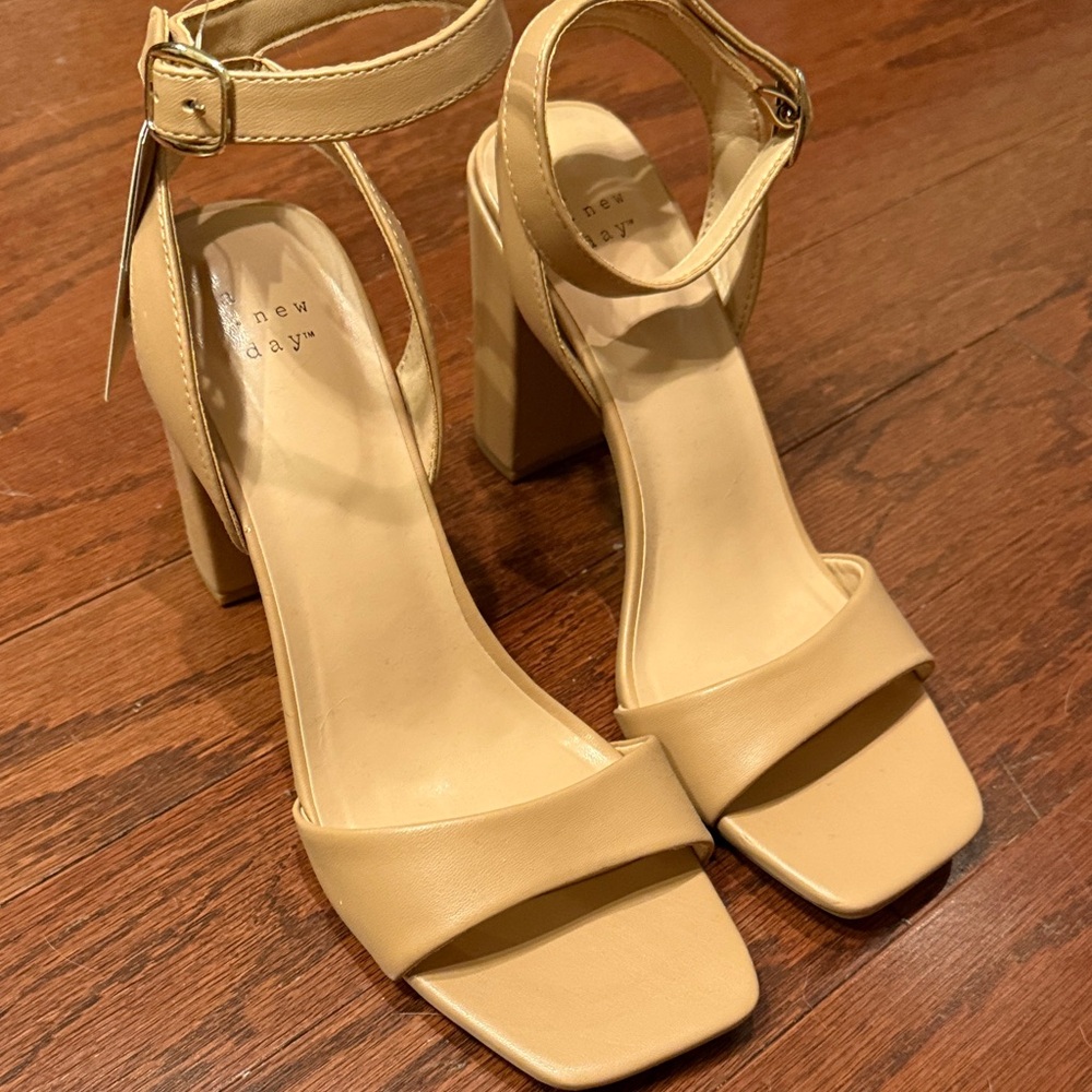 New - A New Day Tan Ankle Strap Heels